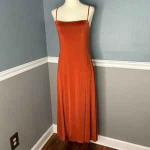 Two birds High Low Jersey Dress Rust Orange Spaghetti Strap Maxi Medium